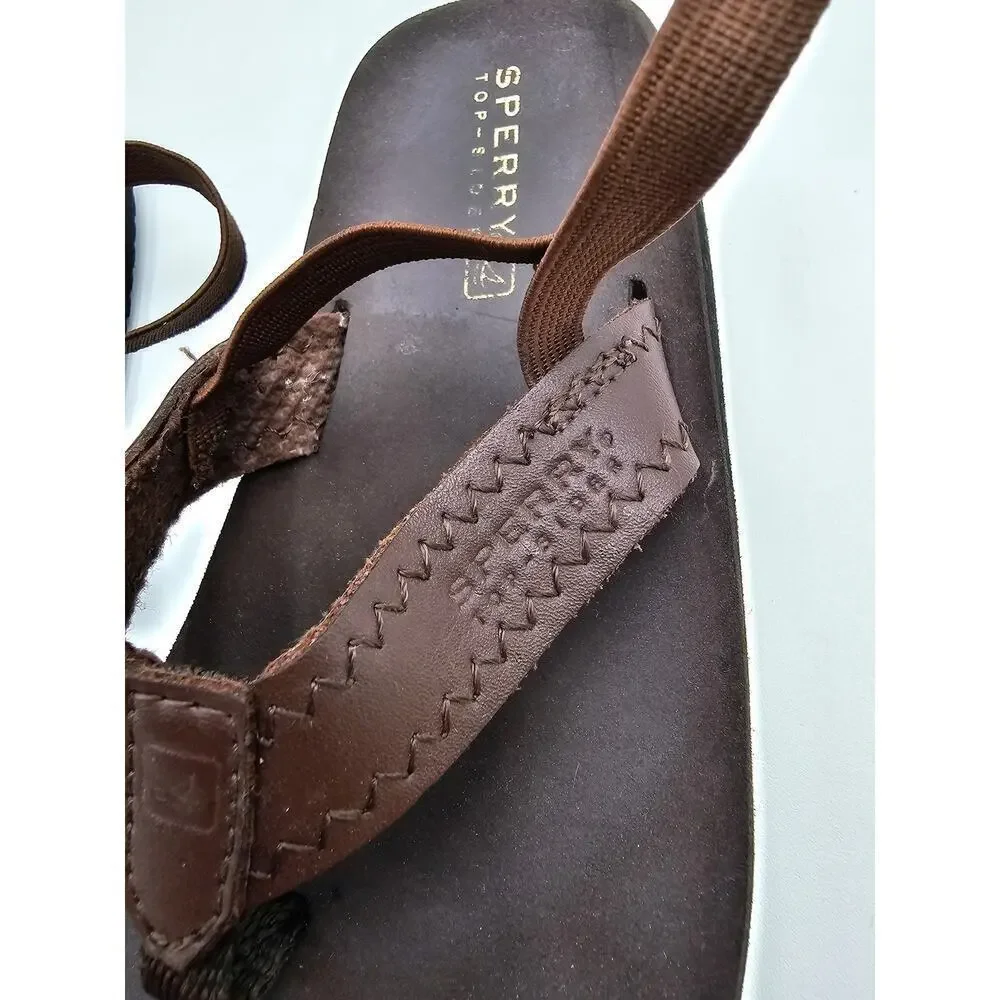 Sperry Top-Sider Boy's Size 11 Brown Leather Flip Flop Sandals with Elastic Back
